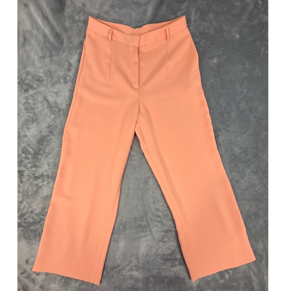 Yansi Fugel Peach Wide Leg Trousers Sz 10 High Rise Pleated Dress Pants 30 waist